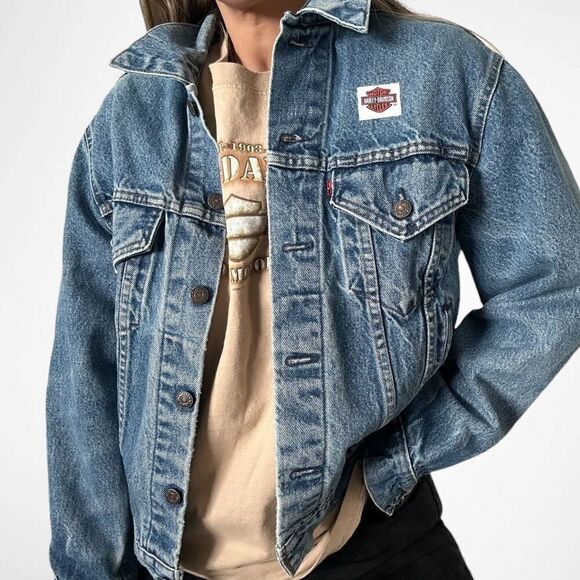 Vintage Levi Harley Davidson Reworked Upcycled Trucker Denim Jean Jacket - Picture 2 of 13